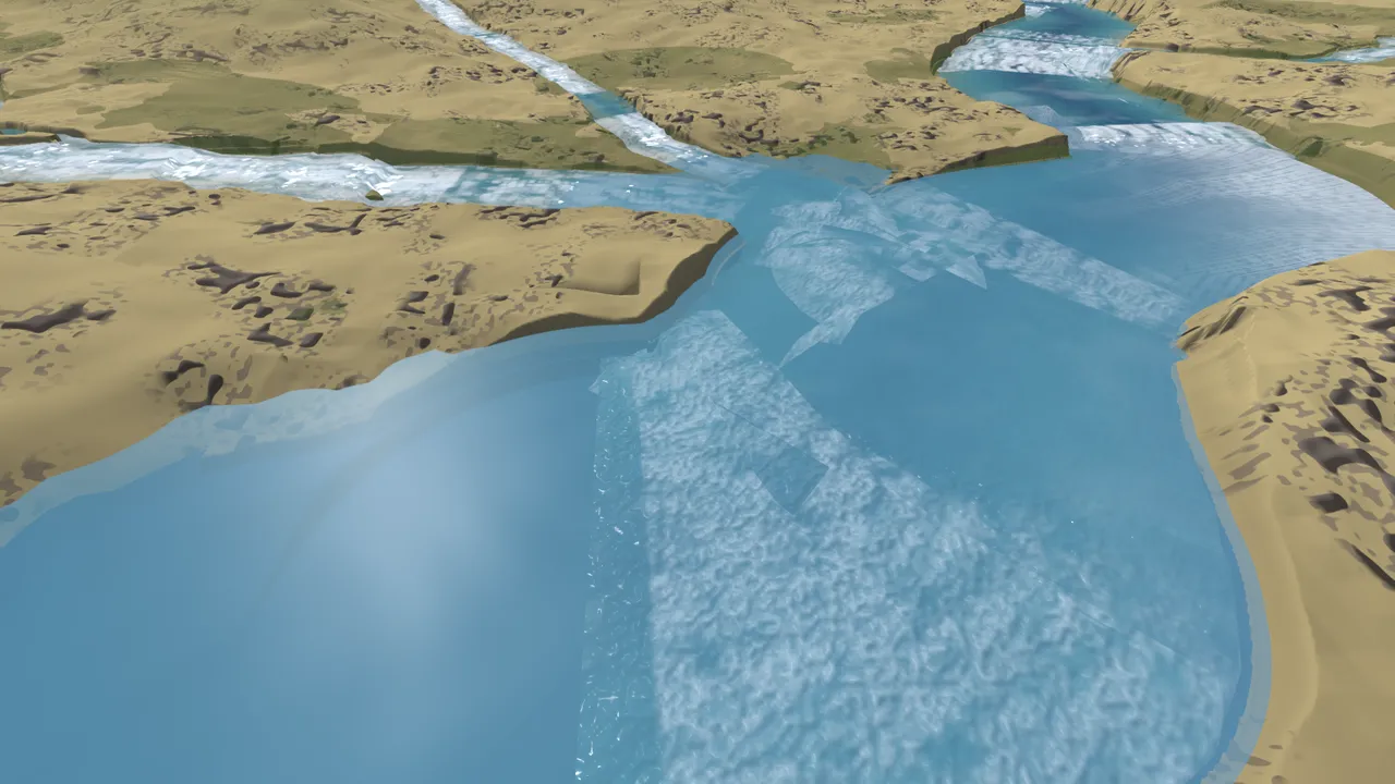 The standard rendering path at the close camera position (120 m)