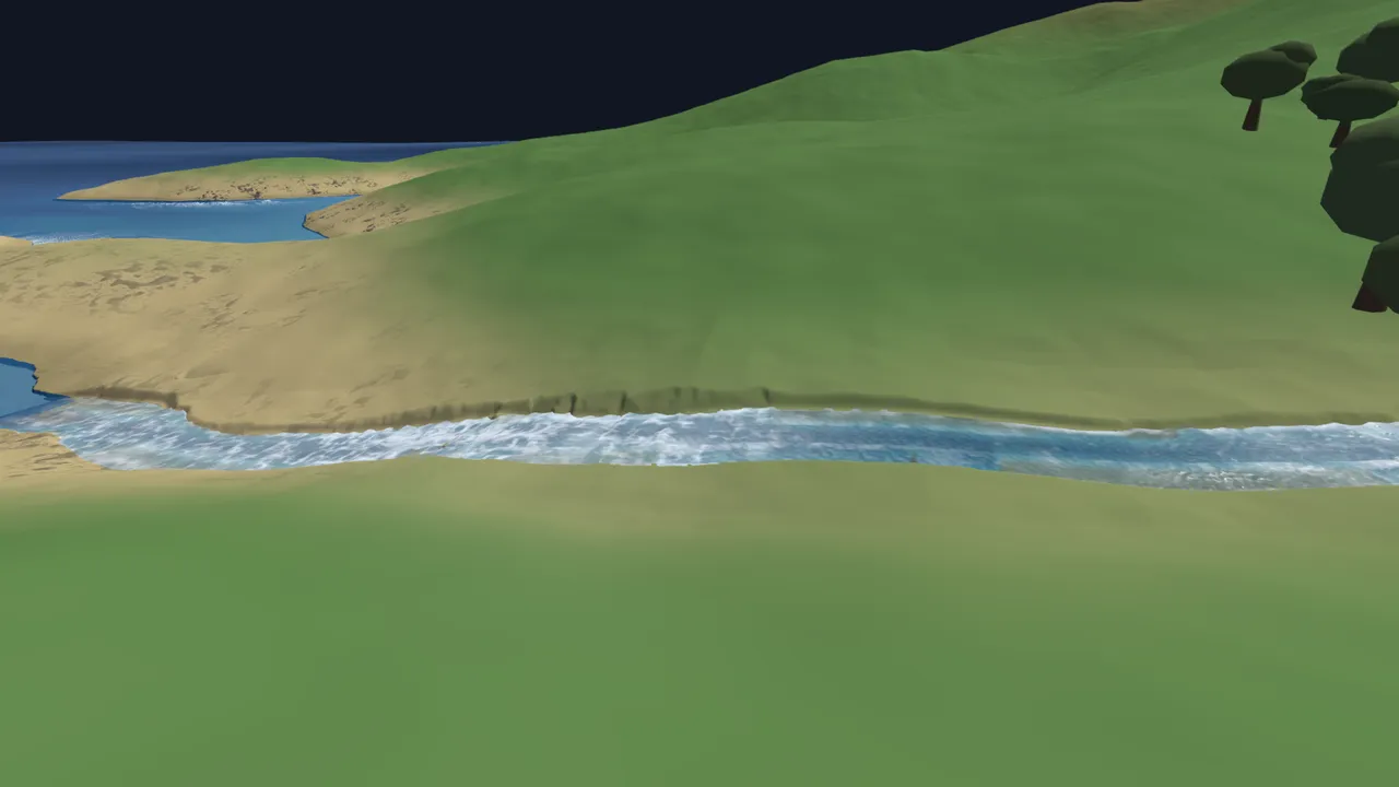 The same river reach at 1.0x, true height
