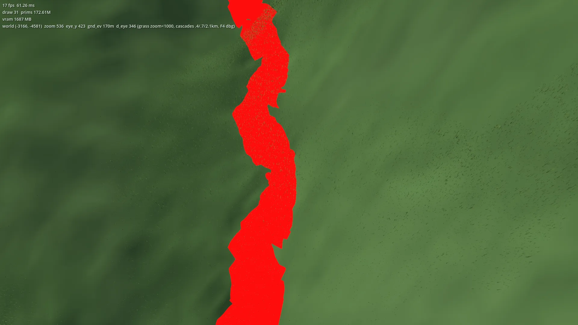 In-game world map with simulated rivers