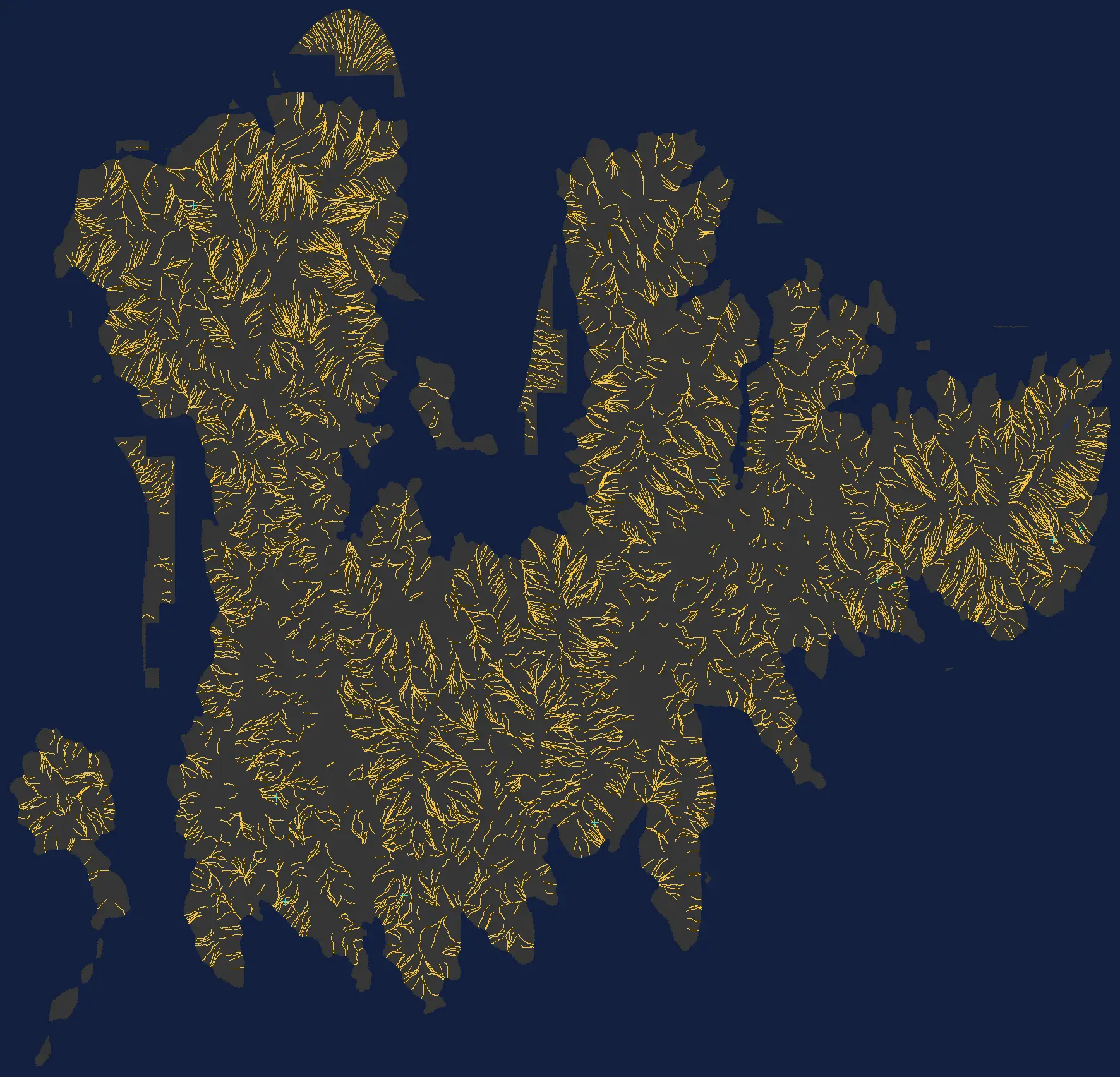 River network map with accepted branching links